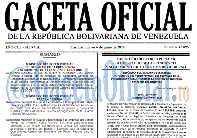 Venezuela Gaceta Oficial 42895 del 6 junio 2024 Gaceta Oficial, Gaceta 42895, Gaceta 42895 HD, Gaceta #42895, Gaceta Oficial Venezuela #42895