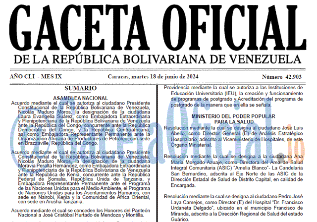 Venezuela Gaceta Oficial 42903 del 18 junio 2024 Gaceta Oficial, Gaceta 42903, Gaceta 42903 HD, Gaceta #42903, Gaceta Oficial Venezuela #42903