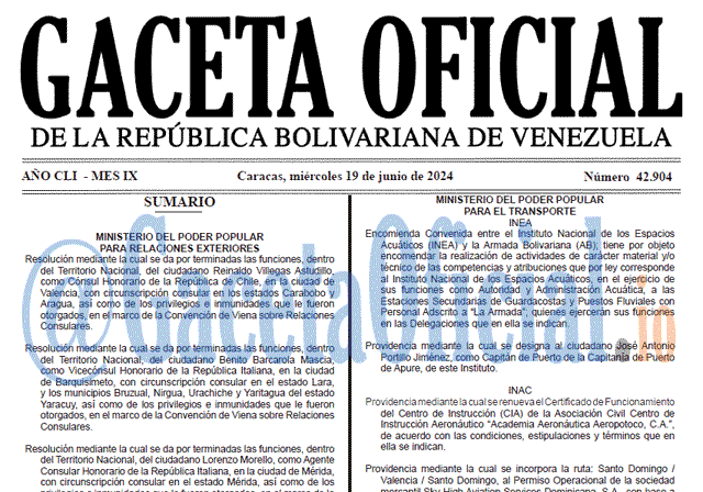 Venezuela Gaceta Oficial 42904 del 19 junio 2024 Gaceta Oficial, Gaceta 42904, Gaceta 42904 HD, Gaceta #42904, Gaceta Oficial Venezuela #42904