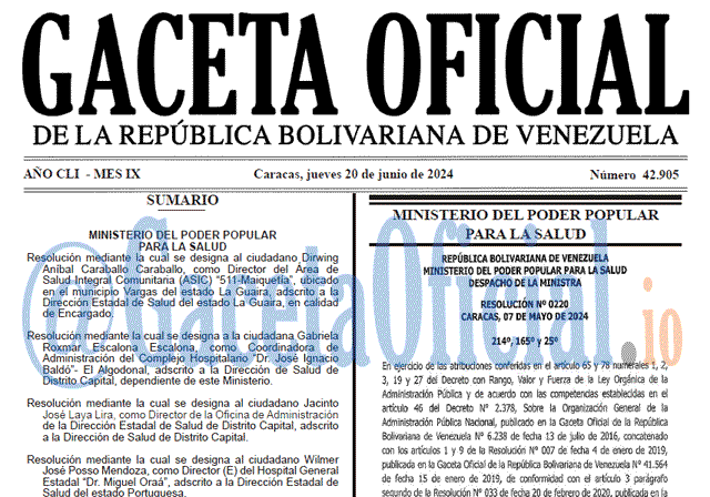 Venezuela Gaceta Oficial 42905 del 20 junio 2024 Gaceta Oficial, Gaceta 42905, Gaceta 42905 HD, Gaceta #42905, Gaceta Oficial Venezuela #42905