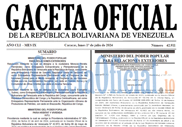 Venezuela Gaceta Oficial 42911 del 1 julio 2024 Gaceta Oficial, Gaceta 42911, Gaceta 42911 HD, Gaceta #42911, Gaceta Oficial Venezuela #42911
