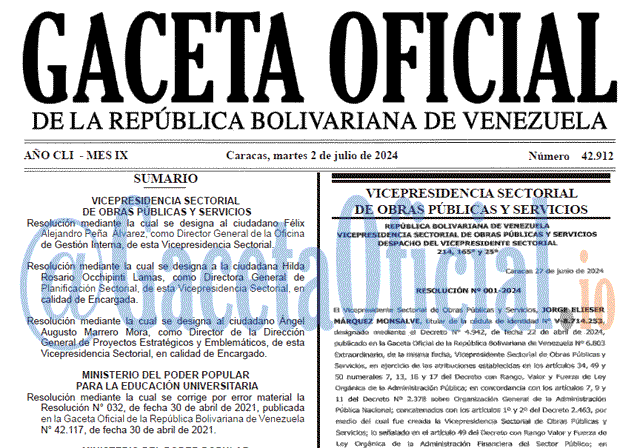 Venezuela Gaceta Oficial 42912 del 2 julio 2024 Gaceta Oficial, Gaceta 42912, Gaceta 42912 HD, Gaceta #42912, Gaceta Oficial Venezuela #42912