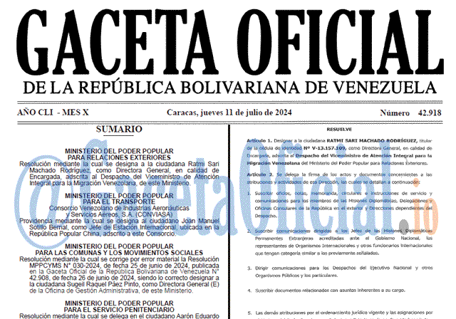 Venezuela Gaceta Oficial 42918 del 11 julio 2024 Gaceta Oficial, Gaceta 42918, Gaceta 42918 HD, Gaceta #42918, Gaceta Oficial Venezuela #42918