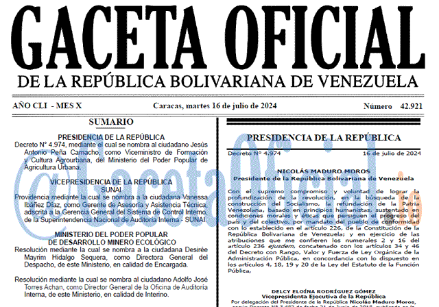 Venezuela Gaceta Oficial 42921 del 16 julio 2024 Gaceta Oficial, Gaceta 42921, Gaceta 42921 HD, Gaceta #42921, Gaceta Oficial Venezuela #42921