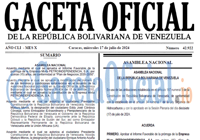 Venezuela Gaceta Oficial 42922 del 17 julio 2024 Gaceta Oficial, Gaceta 42922, Gaceta 42922 HD, Gaceta #42922, Gaceta Oficial Venezuela #42922