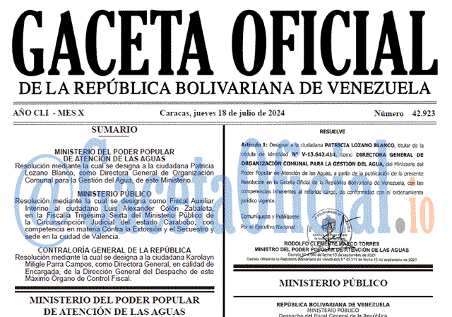 Venezuela Gaceta Oficial 42923 del 18 julio 2024 Gaceta Oficial, Gaceta 42923, Gaceta 42923 HD, Gaceta #42923, Gaceta Oficial Venezuela #42923