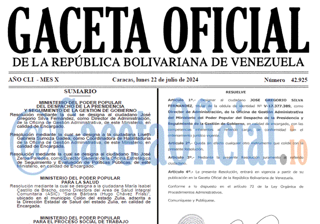 Venezuela Gaceta Oficial 42925 del 22 julio 2024 Gaceta Oficial, Gaceta 42925, Gaceta 42925 HD, Gaceta #42925, Gaceta Oficial Venezuela #42925
