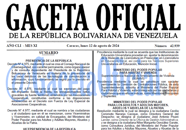 Gaceta Oficial, Gaceta 42939, Gaceta 42939 HD, Gaceta #42939, Gaceta Oficial Venezuela #42939