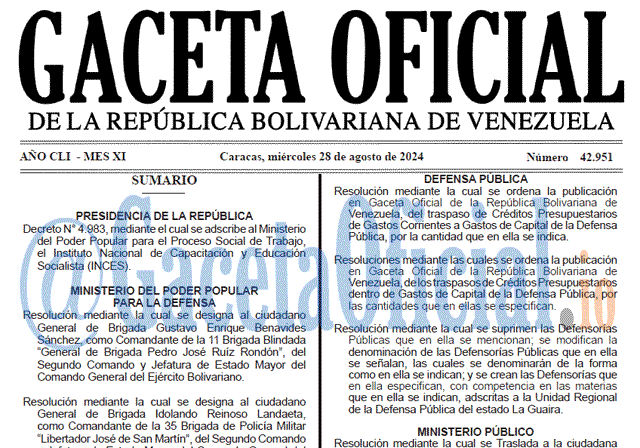 Venezuela Gaceta Oficial 42951 del 28 agosto 2024 Gaceta Oficial, Gaceta 42951, Gaceta 42951 HD, Gaceta #42951, Gaceta Oficial Venezuela #42951