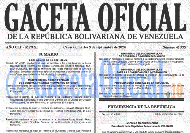 Venezuela Gaceta Oficial 42955 del 3 septiembre 2024 Gaceta Oficial, Gaceta 42955, Gaceta 42955 HD, Gaceta #42955, Gaceta Oficial Venezuela #42955