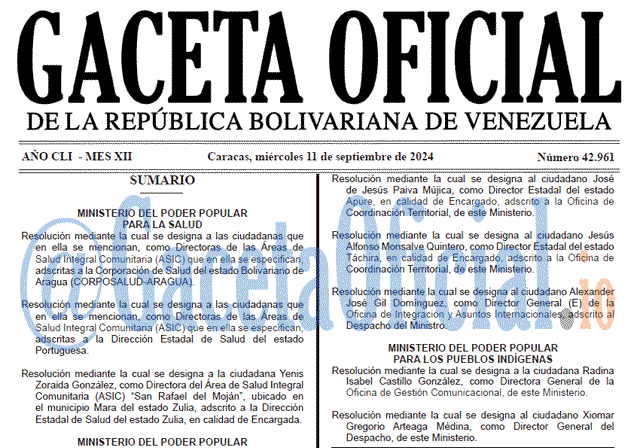 Venezuela Gaceta Oficial 42961 del 11 septiembre 2024 Gaceta Oficial, Gaceta 42961, Gaceta 42961 HD, Gaceta #42961, Gaceta Oficial Venezuela #42961