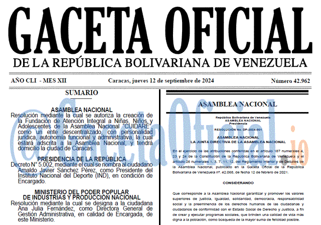 Gaceta Oficial, Gaceta 42962, Gaceta 42962 HD, Gaceta #42962, Gaceta Oficial Venezuela #42962