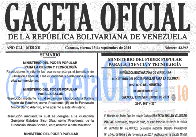 Venezuela Gaceta Oficial 42963 del 13 septiembre 2024 Gaceta Oficial, Gaceta 42963, Gaceta 42963 HD, Gaceta #42963, Gaceta Oficial Venezuela #42963