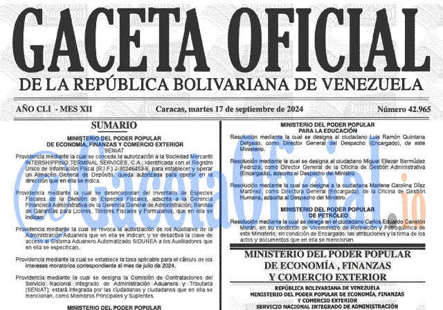 Venezuela Gaceta Oficial 42965 del 17 septiembre 2024 Gaceta Oficial, Gaceta 42965, Gaceta 42965 HD, Gaceta #42965, Gaceta Oficial Venezuela #42965