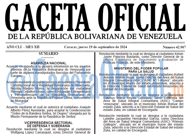 Venezuela Gaceta Oficial 42967 del 19 septiembre 2024 Gaceta Oficial, Gaceta 42967, Gaceta 42967 HD, Gaceta #42967, Gaceta Oficial Venezuela #42967