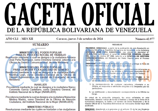 Venezuela Gaceta Oficial 42977 del 1 octubre 2024 Gaceta Oficial, Gaceta 42977, Gaceta 42977 HD, Gaceta #42977, Gaceta Oficial Venezuela #42977