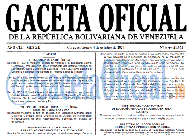 Venezuela Gaceta Oficial 42978 del 4 octubre 2024 Gaceta Oficial, Gaceta 42978, Gaceta 42978 HD, Gaceta #42978, Gaceta Oficial Venezuela #42978