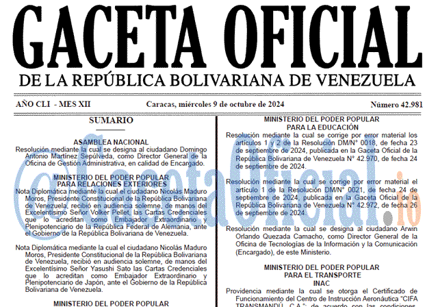 Gaceta Oficial, Gaceta 42981, Gaceta 42981 HD, Gaceta #42981, Gaceta Oficial Venezuela #42981