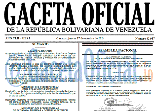 Venezuela Gaceta Oficial 42987 del 17 octubre 2024 Gaceta Oficial, Gaceta 42987, Gaceta 42987 HD, Gaceta #42987, Gaceta Oficial Venezuela #42987