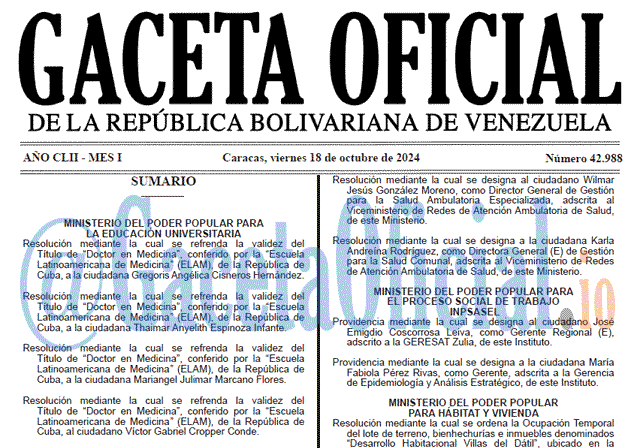 Venezuela Gaceta Oficial 42988 del 18 octubre 2024 Gaceta Oficial, Gaceta 42988, Gaceta 42988 HD, Gaceta #42988, Gaceta Oficial Venezuela #42988