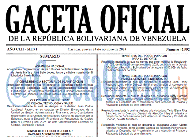 Gaceta Oficial, Gaceta 42992, Gaceta 42992 HD, Gaceta #42992, Gaceta Oficial Venezuela #42992