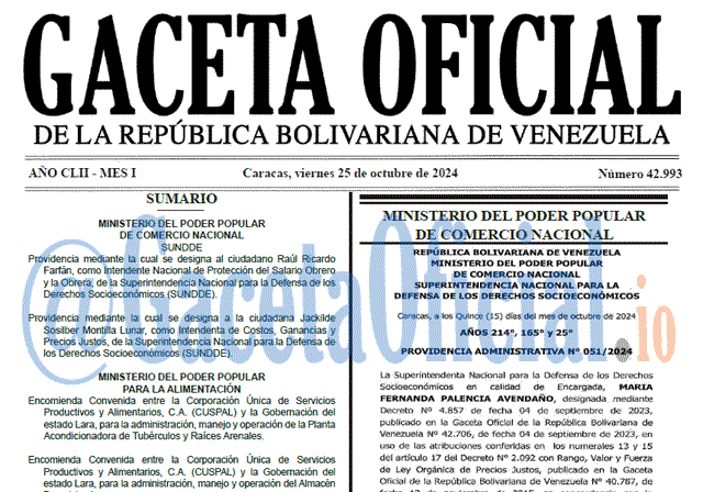 Venezuela Gaceta Oficial 42993 del 25 octubre 2024 Gaceta Oficial, Gaceta 42993, Gaceta 42993 HD, Gaceta #42993, Gaceta Oficial Venezuela #42993