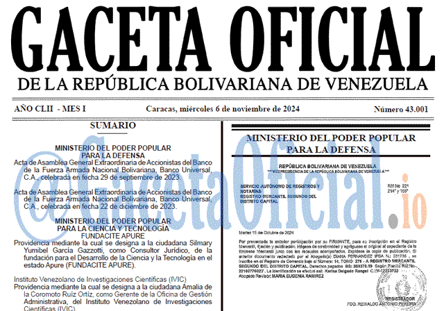 Venezuela Gaceta Oficial 43001 del 6 noviembre 2024 Gaceta Oficial, Gaceta 43001, Gaceta 43001 HD, Gaceta #43001, Gaceta Oficial Venezuela #43001