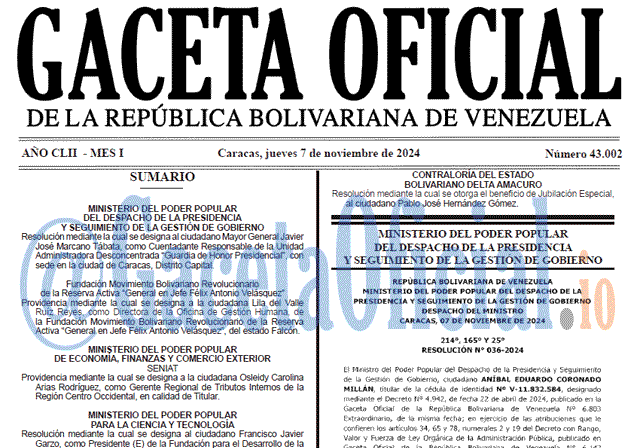 Venezuela Gaceta Oficial 43002 del 7 noviembre 2024 Gaceta Oficial, Gaceta 43002, Gaceta 43002 HD, Gaceta #43002, Gaceta Oficial Venezuela #43002