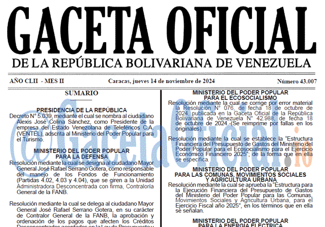 Gaceta Oficial, Gaceta 43007, Gaceta 43007 HD, Gaceta #43007, Gaceta Oficial Venezuela #43007