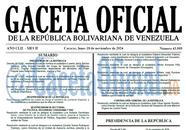 Gaceta Oficial, Gaceta 43009, Gaceta 43009 HD, Gaceta #43009, Gaceta Oficial Venezuela #43009