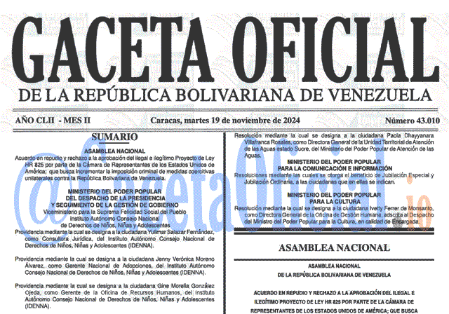Venezuela Gaceta Oficial 43010 del 19 noviembre 2024 Gaceta Oficial, Gaceta 43010, Gaceta 43010 HD, Gaceta #43010, Gaceta Oficial Venezuela #43010