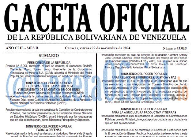 Venezuela Gaceta Oficial 43018 del 29 noviembre 2024 Gaceta Oficial, Gaceta 43018, Gaceta 43018 HD, Gaceta #43018, Gaceta Oficial Venezuela #43018
