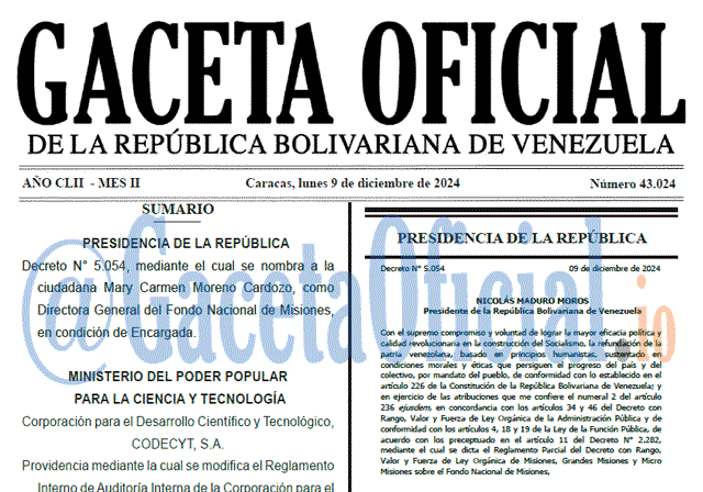 Venezuela Gaceta Oficial 43024 del 9 diciembre 2024 Gaceta Oficial, Gaceta 43024, Gaceta 43024 HD, Gaceta #43024, Gaceta Oficial Venezuela #43024