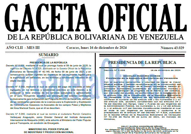Venezuela Gaceta Oficial 43029 del 16 diciembre 2029 Gaceta Oficial, Gaceta 43029, Gaceta 43029 HD, Gaceta #43029, Gaceta Oficial Venezuela #43029