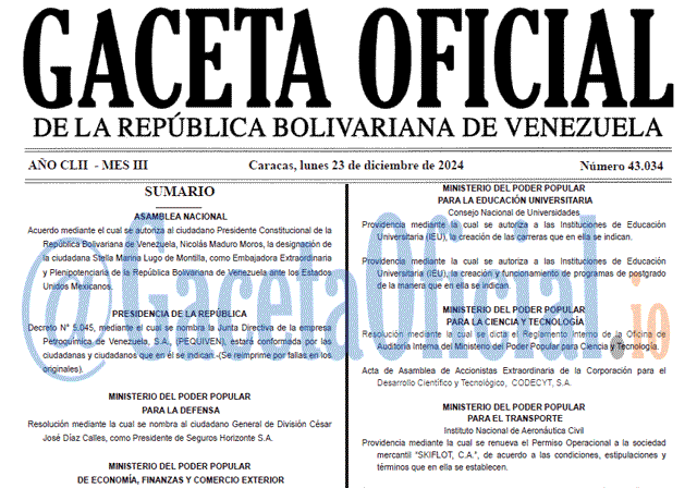 Gaceta Oficial, Gaceta 43034, Gaceta 43034 HD, Gaceta #43034, Gaceta Oficial Venezuela #43034