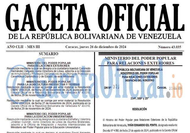 Venezuela Gaceta Oficial 43035 del 26 diciembre 2035 Gaceta Oficial, Gaceta 43035, Gaceta 43035 HD, Gaceta #43035, Gaceta Oficial Venezuela #43035