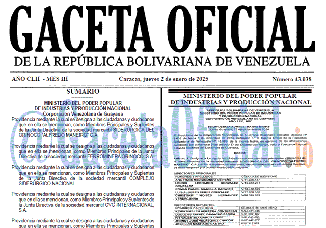 Venezuela Gaceta Oficial 43038 del 2 enero 2025 Gaceta Oficial, Gaceta 43038, Gaceta 43038 HD, Gaceta #43038, Gaceta Oficial Venezuela #43038