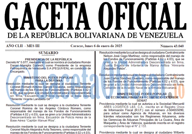 Venezuela Gaceta Oficial 43040 del 6 enero 2025 Gaceta Oficial, Gaceta 43040, Gaceta 43040 HD, Gaceta #43040, Gaceta Oficial Venezuela #43040