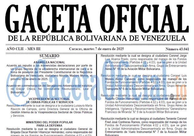Venezuela Gaceta Oficial 43041 del 7 enero 2025 Gaceta Oficial, Gaceta 43041, Gaceta 43041 HD, Gaceta #43041, Gaceta Oficial Venezuela #43041