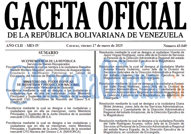 Venezuela Gaceta Oficial 43049 del 17 enero 2025 Gaceta Oficial, Gaceta 43049, Gaceta 43049 HD, Gaceta #43049, Gaceta Oficial Venezuela #43049