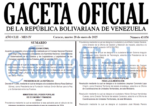 Venezuela Gaceta Oficial 43056 del 28 enero 2025 Gaceta Oficial, Gaceta 43056, Gaceta 43056 HD, Gaceta #43056, Gaceta Oficial Venezuela #43056