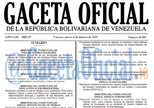 Venezuela Gaceta Oficial 43063 del 6 febrero 2025 Gaceta Oficial, Gaceta 43063, Gaceta 43063 HD, Gaceta #43063, Gaceta Oficial Venezuela #43063