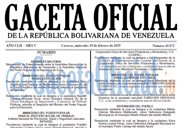 Venezuela Gaceta Oficial 43072 del 19 febrero 2025 Gaceta Oficial, Gaceta 43072, Gaceta 43072 HD, Gaceta #43072, Gaceta Oficial Venezuela #43072