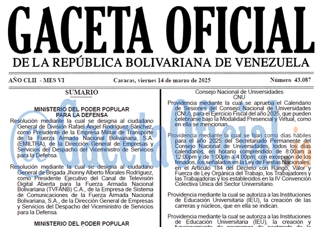 Venezuela Gaceta Oficial 43087 del 14 marzo 2025 Gaceta Oficial, Gaceta 43087, Gaceta 43087 HD, Gaceta #43087, Gaceta Oficial Venezuela #43087