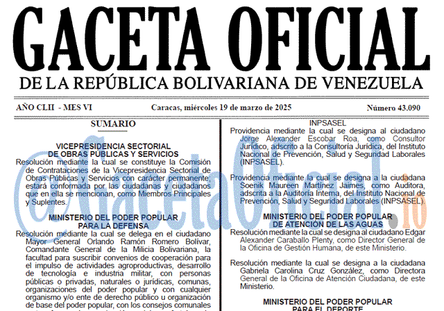 Venezuela Gaceta Oficial 43090 del 19 marzo 2025 Gaceta Oficial, Gaceta 43090, Gaceta 43090 HD, Gaceta #43090, Gaceta Oficial Venezuela #43090