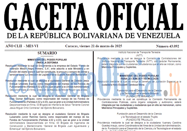 Venezuela Gaceta Oficial 43092 del 21 marzo 2025 Gaceta Oficial, Gaceta 43092, Gaceta 43092 HD, Gaceta #43092, Gaceta Oficial Venezuela #43092
