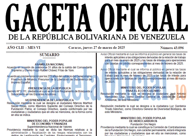 Venezuela Gaceta Oficial 43096 del 27 marzo 2025 Gaceta Oficial, Gaceta 43096, Gaceta 43096 HD, Gaceta #43096, Gaceta Oficial Venezuela #43096