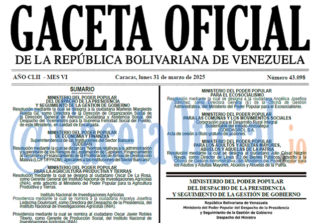 Venezuela Gaceta Oficial 43098 del 31 marzo 2025 Gaceta Oficial, Gaceta 43098, Gaceta 43098 HD, Gaceta #43098, Gaceta Oficial Venezuela #43098