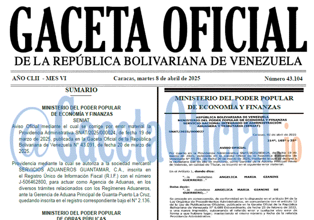 Venezuela Gaceta Oficial 43104 del 8 abril 2025 Gaceta Oficial, Gaceta 43104, Gaceta 43104 HD, Gaceta #43104, Gaceta Oficial Venezuela #43104