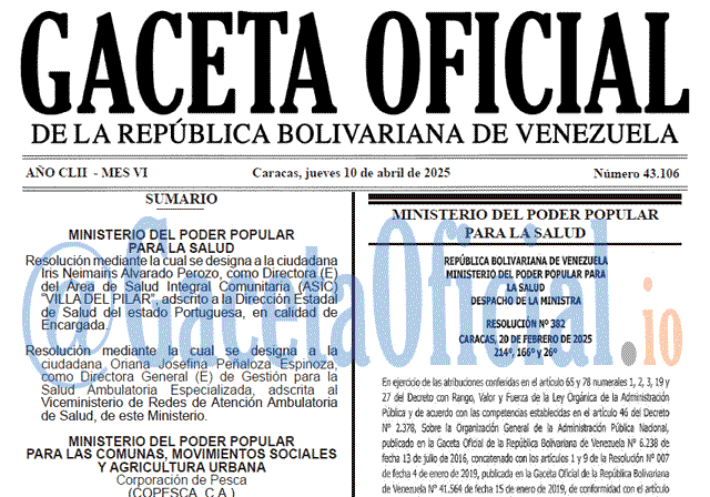 Gaceta Oficial, Gaceta 43106, Gaceta 43106 HD, Gaceta #43106, Gaceta Oficial Venezuela #43106